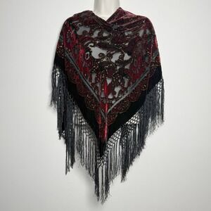 Onyx Nite Womens Velvet Wrap Shawl Black Red Gold Sparkle Event Going Out Formal